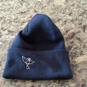 Navy Knit Beanie with White Embroidered Logo